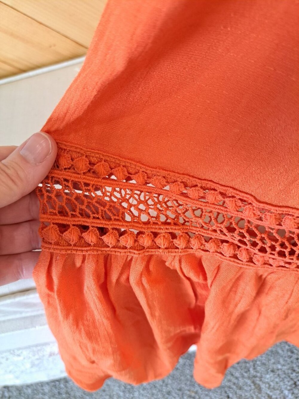 NWT 2XL Kings Road Orange Maxi Dress Ruffle Sleeves Smocked Waist Crochet Hem - Picture 4 of 16